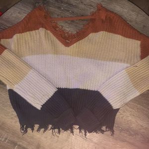 Rue 21 XS Crop Sweater Fall Colors with Fringe on Bottom
